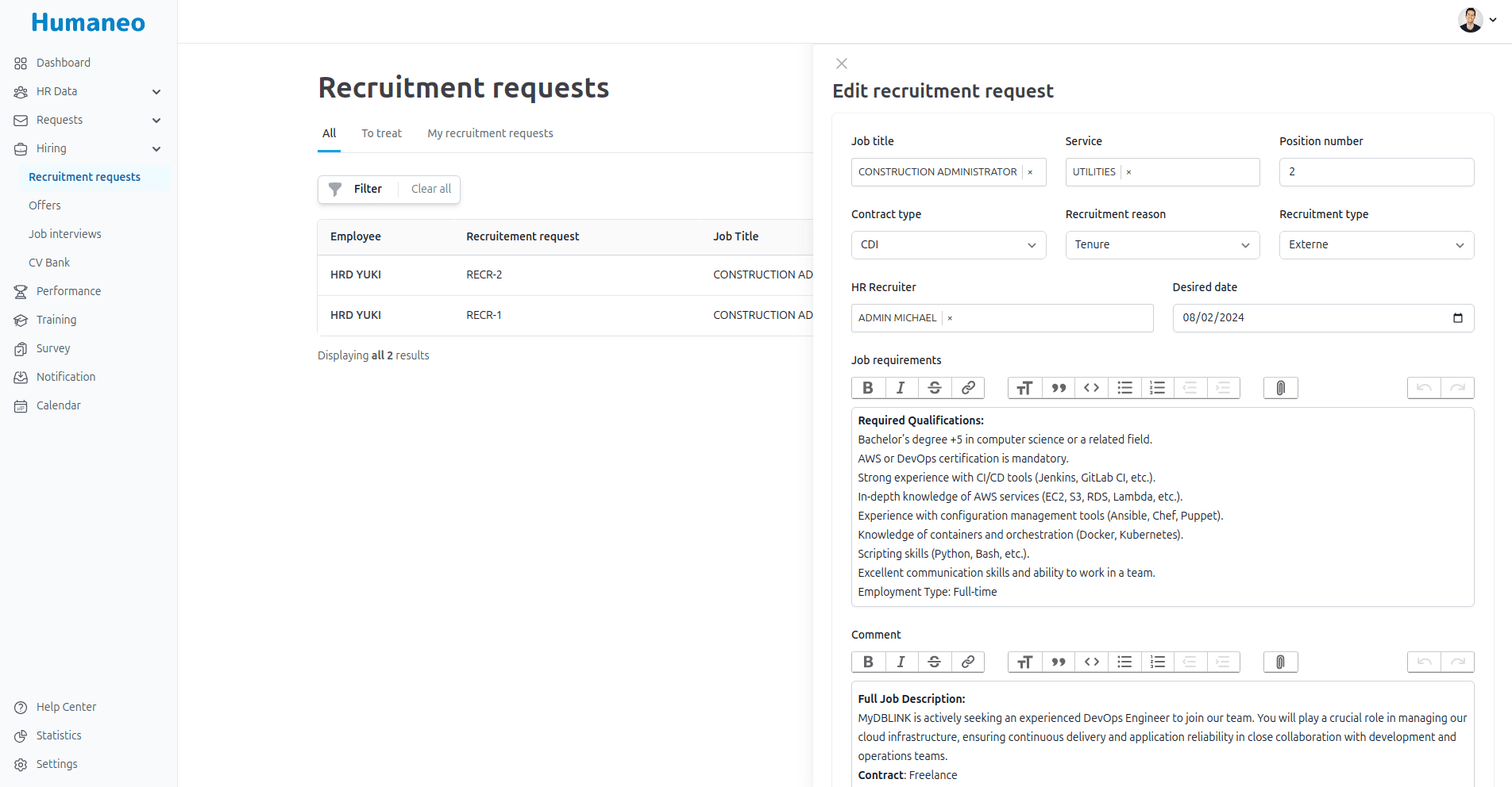 Recruitment Requests